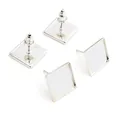 Close-up of 12mm square stainless steel earring bezel posts for DIY jewelry making - White K/Silver