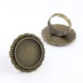 Pair of adjustable antique bronze ring blanks with scalloped edge for DIY crafts - Antique Bronze Scallop Petal Style (K5-02)