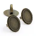 Antique bronze oval DIY ring base with adjustable band and ornate floral edge - Bronze Bead Radial Pattern (J4-44)