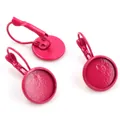 Macro view of hot pink 12mm leverback earring trays for DIY cabochon jewelry making - 12mm / Rose Red