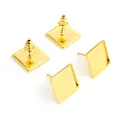 Golden 12mm square tray stud earring base posts for DIY jewelry making 4 pieces - Gold
