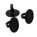 Matte black oval alloy ring base with vintage embossed edges and adjustable band - Black Oval Embossed Pattern (K4-35)