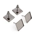 Macro shot of 12mm square gunmetal earring tray bases for DIY jewelry making - Gunmetal