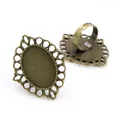 Adjustable antique bronze oval ring base with intricate filigree DIY setting - Bronze Hollow Lace (J4-29)