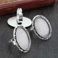 Antique silver adjustable oval bezel ring base for DIY vintage jewelry making - Antique Silver Braided Beads (J3-06)