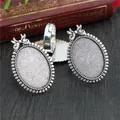 Vintage silver oval alloy ring base with bow detail and adjustable band for DIY - Vintage Silver Bow Knot (J3-13)
