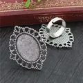 Adjustable antique silver oval ring base with hollow lace edge for DIY jewelry - Antique Silver Hollow Wave (J3-21)