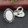 Antique silver adjustable oval ring base with retro floral relief for DIY jewelry making - Antique Silver Relief Lace (J3-28)