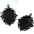 Base per ciondolo ovale 30x40mm in lega nera con bordo decorato per gioielli fai da te - Sfera ad Anello Cavo Nero (B3-57)