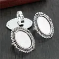 Antique silver oval ring base with floral engraving and adjustable band for DIY jewelry - Silver Vintage Scrolling (J4-26)