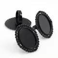 Oval matte black alloy ring base with vintage relief edges and adjustable open band - Matte Black Relief Lace (J3-41)