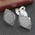 Adjustable antique silver oval alloy ring base with vintage filigree for DIY jewelry - Antique Silver Vine Carved (J4-19)