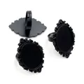 Three matte black oval alloy ring bases with vintage floral embossed edges for DIY jewelry - Black Matte Vintage Pattern (J6-06)