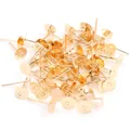 Bulk gold plated flat pad ear studs for DIY jewelry making displayed on white background - KC Gold