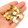 Golden stainless steel flat pad earring posts with loop for DIY jewelry making 100pcs - 4mm (100 Pieces/Pack, Without Earring Backs) / Gold