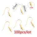 Détail de crochets d'oreilles dorés 20mm avec bille, pack de 100 pour bijoux DIY - Style Crochet Or Décoratif (AE2-35)