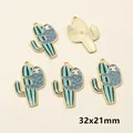 Cute sloth hugging cactus enamel charm in gold alloy for DIY jewelry making 32x21mm - Sloth Hugging Cactus (C5-22)