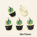 DIY colorful enamel cactus pendants with gold base for accessories set 26x15mm - Potted Cactus Style (C5-28)