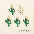 Golden alloy cactus charms with green enamel and white flowers, size 21x11mm - Gold Flower Cactus (C5-30)