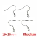 Set of 4 rhodium-plated 925 silver fish hook earrings with S925 stamp, size 19x20mm - 19x20mm (50 Pieces/Pack) / White K/Silver