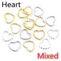 Mixed heart-shaped hammered metal jump rings in gold, silver, and rose gold finish - Heart / 50 Pieces / Mixed