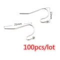 100 pièces crochets d'oreilles en acier inoxydable argenté avec bille, 21mm - Style Crochet Français Argent (W2-31)
