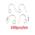 Crochets de boucles d'oreilles en acier argenté de 16mm et 19mm, lot de 100 pièces - Style Crochet Court Argent (M1-31)