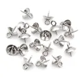 30pcs 4x10mm stainless steel screw eye pins with cup base for DIY pearl pendants - 4mm / Steel