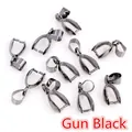 Macro view of ten gun black copper pinch bails for DIY jewelry pendant making - Gunmetal