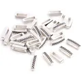 Close-up of silver rectangular spacer beads with wave texture for DIY jewelry making - Geometric Wave Pattern (P5-11) / 20 Pieces Set