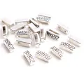 Close-up of silver rectangle slider beads with heart pattern for leather bracelets - Heart Embellishment (P7-31) / 20 Pieces Set