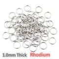 Bulk pack of 1.0mm thick rhodium plated jump rings for DIY jewelry making - White K/Silver