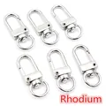 Set of 6 rhodium-plated zinc alloy lobster clasps with swivel rings for DIY keychains - 33x13mm (2.5g/pc) / White K/Silver