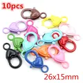 10-piece pack of 26x15mm colorful heart-shaped lobster clasps in assorted alloy metal - Hollow Heart Lobster Clasps (AE1-36)