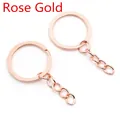 Flat rose gold key ring with four-link chain DIY metal hardware accessories on white back - 25mm / Rose Gold