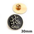 Enamel lapel pin with gold chemical molecule structure on black round badge - Scientific Formula Style 1