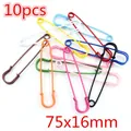 Set mit 10 großen 75mm bunten Sicherheitsnadeln aus lackiertem Eisen in verschiedenen Farben - 75x16mm (10 Stück/Packung) / Mehrfarbig