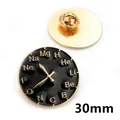 Black and gold round enamel brooch featuring chemical symbols with 30mm diameter - Scientific Formula Style 3