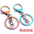 DIY Aurora rainbow lobster clasp keychain with split ring and three-link chain - Colorful