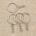 Set de porte-clés 25/28mm en métal avec chaînes pour la création de bijoux DIY - Grand / Nickel