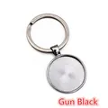 DIY metal keychain with gun black round base for photo jewelry pendant making - Small / Gunmetal