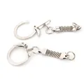 Pair of 60x24mm silver metal snake chain keychains with mesh link for DIY jewelry making - White K/Silver