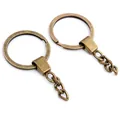 Set di due portachiavi piatti da 30mm in bronzo vintage con catene in lega spessa - Bronzo Antico