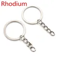 Silver rhodium flat split key ring with 4-link chain DIY jewelry accessories - Rhodium