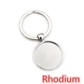 Handmade DIY keychain pendant base with rhodium finish and round tray for jewelry making - White K/Silver