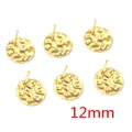 6-piece set of 12mm gold hammered texture stainless steel post earrings with hanging loop - 12mm Hammered Round Base (AC1-08) / 20 Pieces Set / Gold