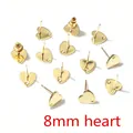 Bulk 20pcs 8mm gold heart-shaped stainless steel ear stud posts with hanging loops - 8mm Heart Base (T6-45) / 20 Pieces Set / Gold
