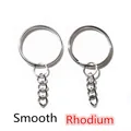 Rhodinierte 25mm Schlüsselringe mit kurzer Kette und glatter Metalloberfläche - Glatt / 20 Stück/Packung / Weiß K/Silber