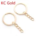 Flat KC gold plated split key ring with 4-link chain for DIY jewelry making - 25mm / KC Gold