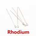Macro detail of 16-50mm Rhodium eye pins for DIY jewelry making and earring assembly - 16mm (200 Pieces/Pack) / White K/Silver